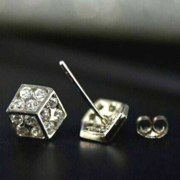 Solid 14K Gold Fancy Post Dice Stud Push Back Earrings X - Large 9.4 x 10.12 mm - Picture 8 of 11